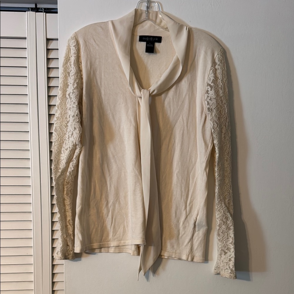 Cream Lace Sleeve Cardigan
